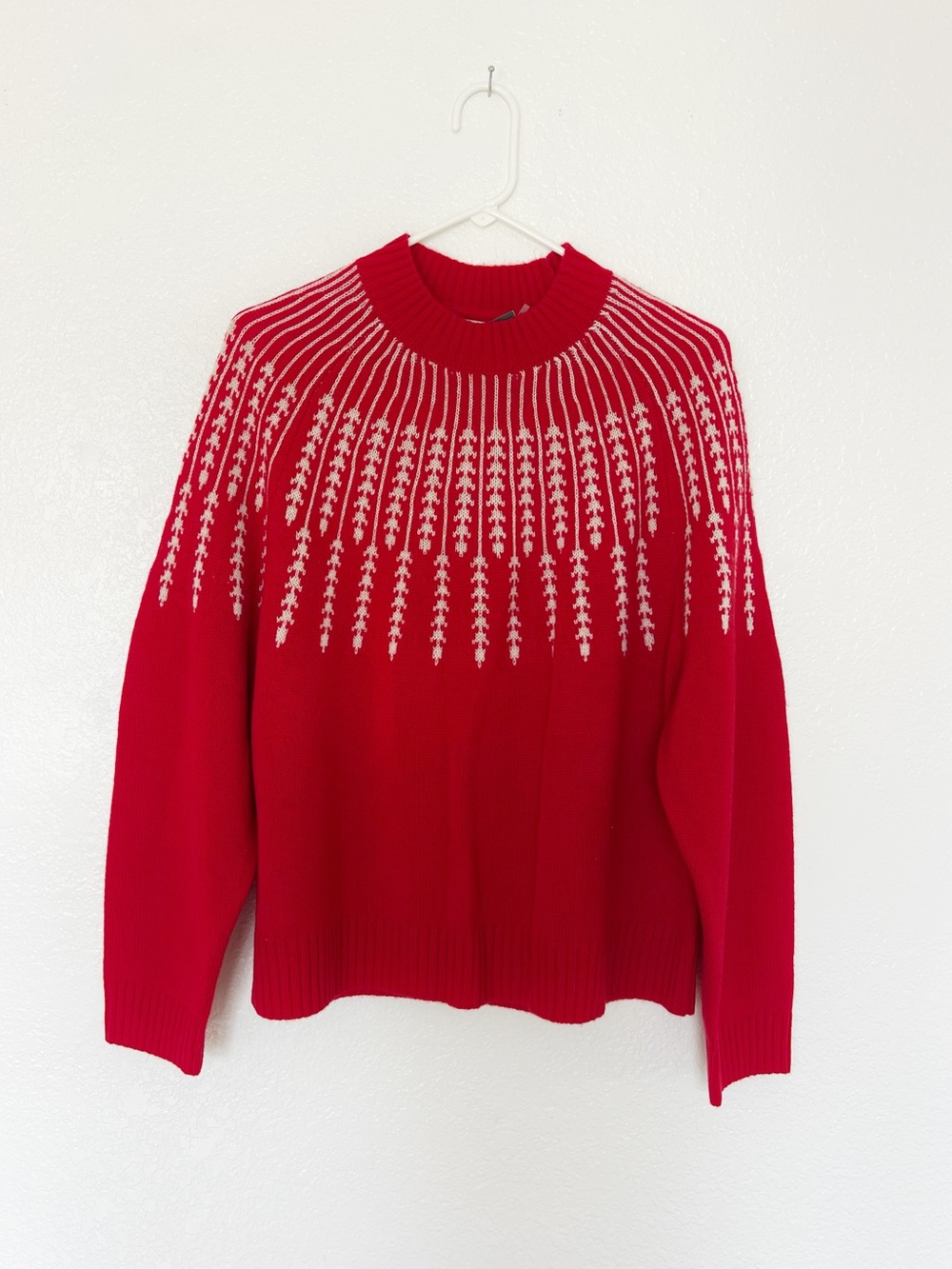 27 Miles Red Patterned Yoke Sweater Fair Isle Scandi Swedish Norway Pullover L